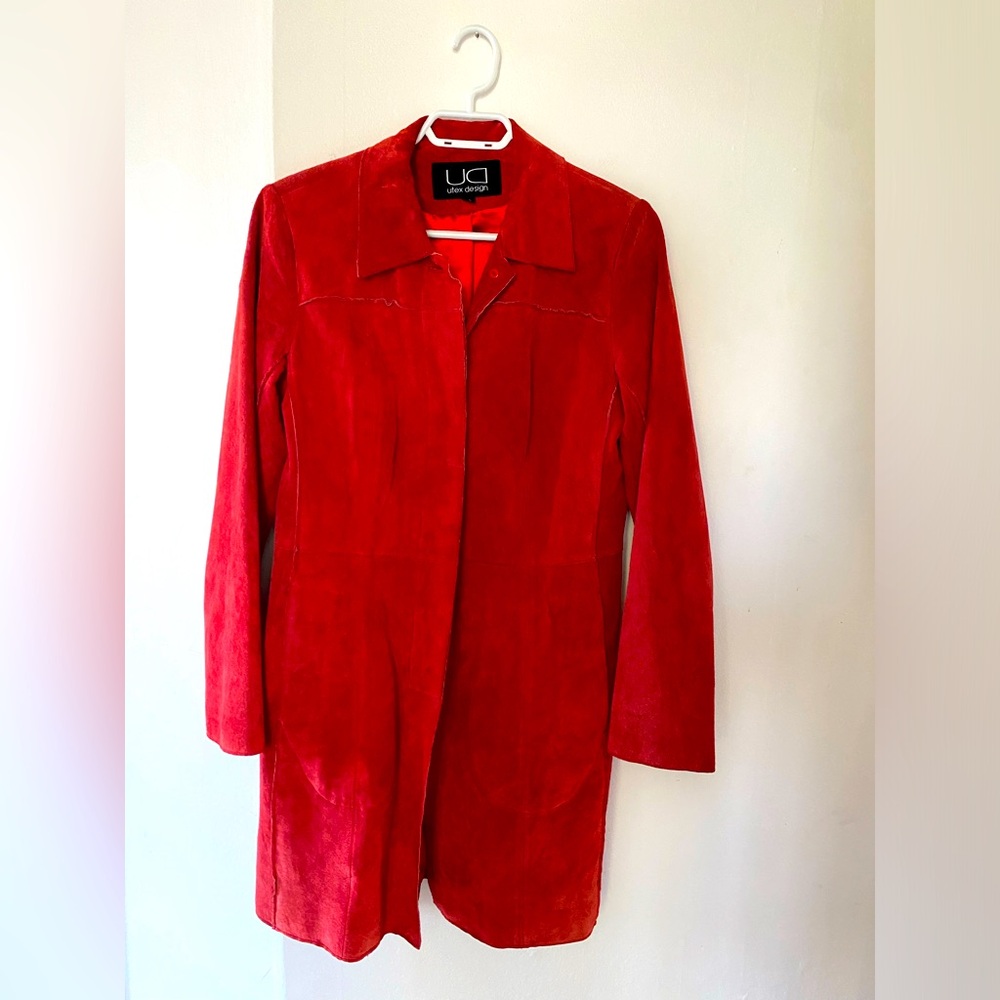 Y2K red suede vintage tailored coat with lining